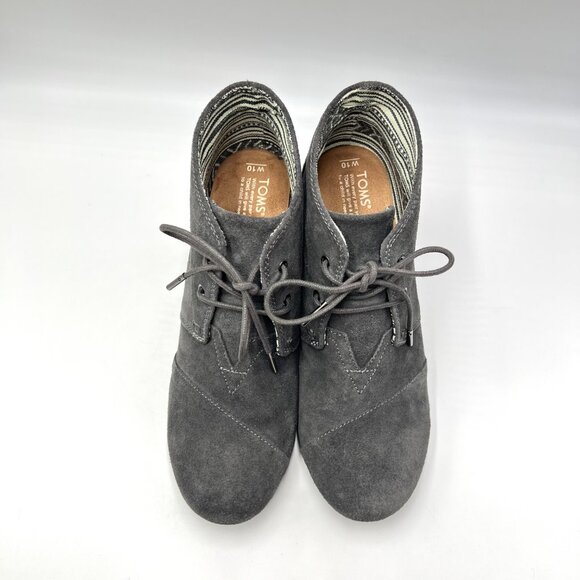 Toms Womens Size 10 10M Gray Suede Leather‎ Wedge Ankle Boots Booties Shoes - Picture 3 of 12